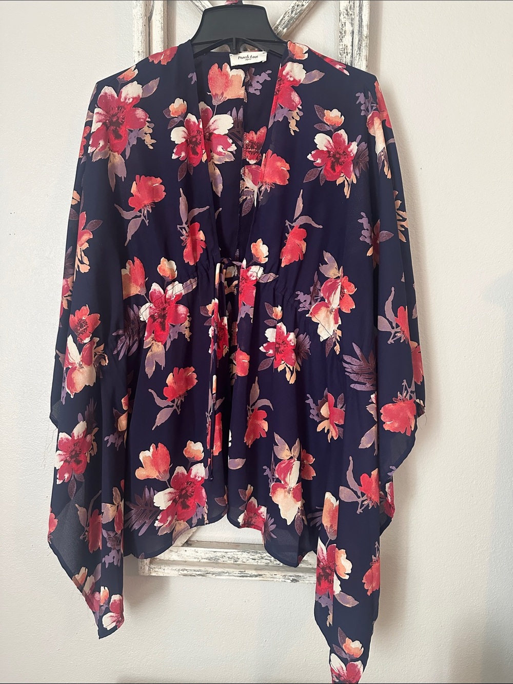 Dark Purple Floral Kimono Wrap Top